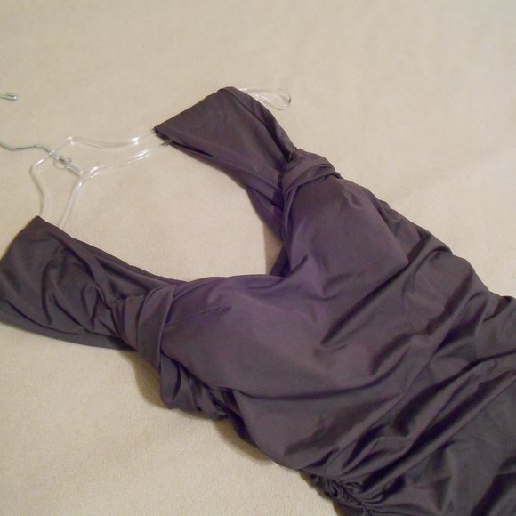 Badgley Mischka Ruched One Piece Swimsuit (Cocoa Brown) - Picture 2 of 7